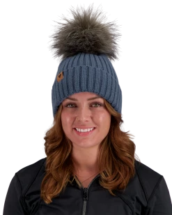 Obermeyer Denver Faux Fur Pom Beanie - Blue Ash
