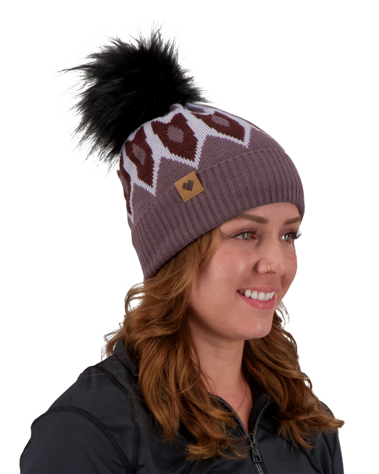 Obermeyer Fair Isle Faux Fur Pom Beanie - Purple Reign 4 Obermeyer Fair Isle Faux Fur Pom Beanie - Purple Reign - Image 2